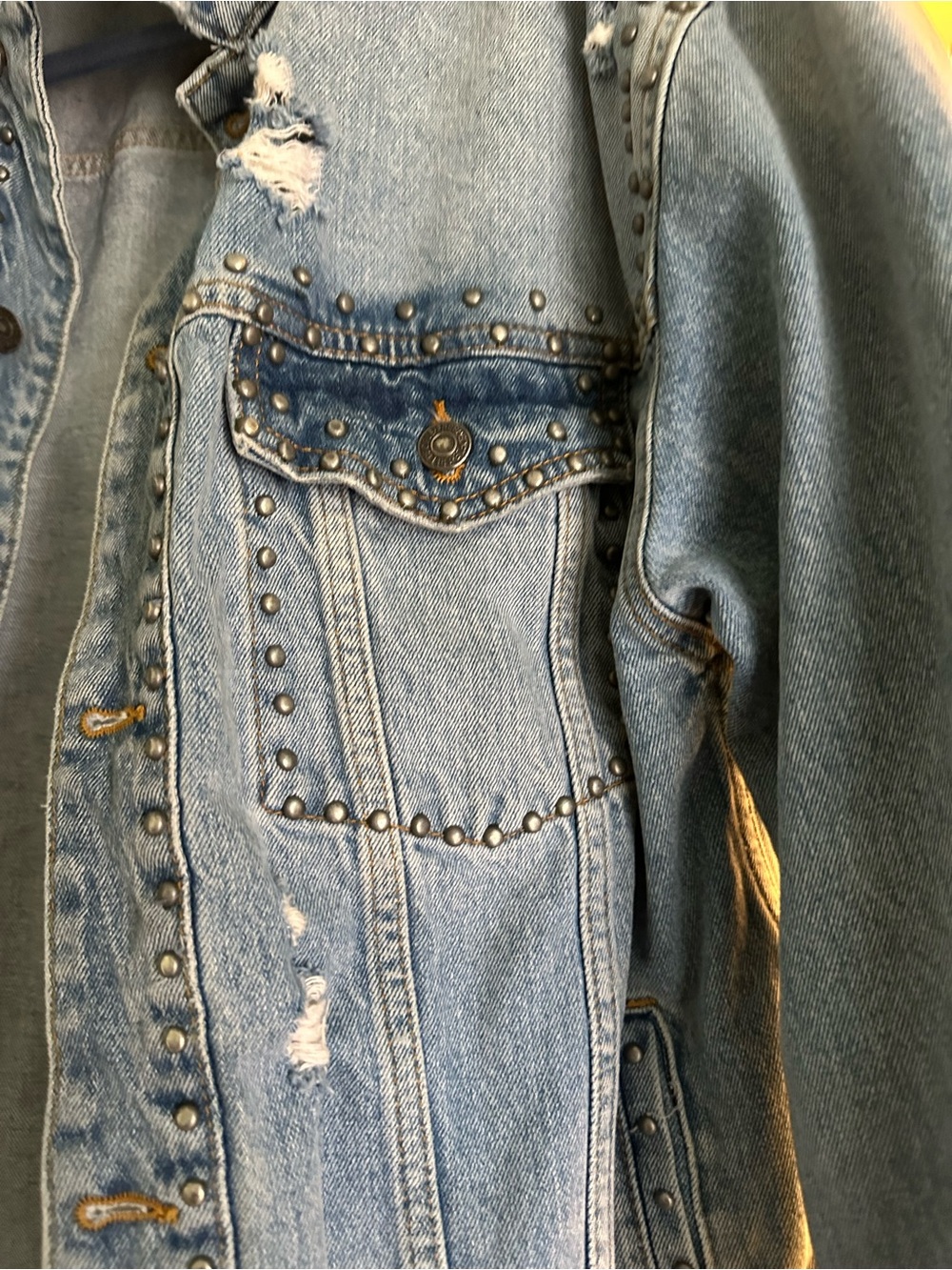 Free people trucker jean jacket Classic Light Blue Studded Denim Jacket - Women